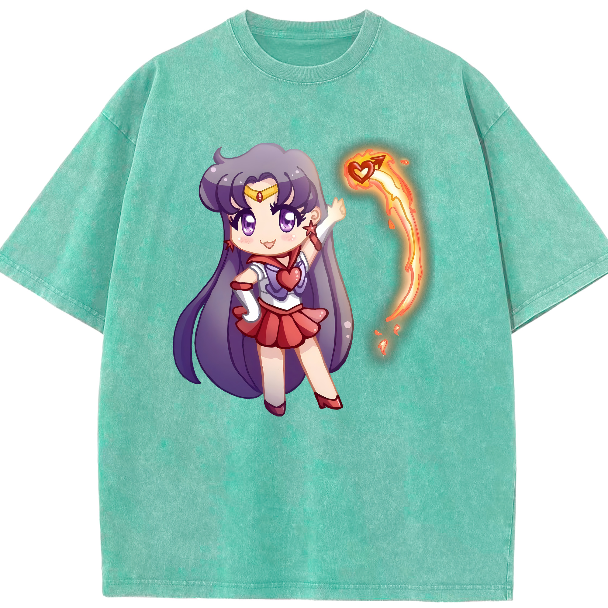 （画像用） 美少女戦士セーラームーン 火野レイ ひの レイ Sailor Moon Hino Rei （セーラーマーズ,Sailor Mars） 綿100% ヴィンテージ風 半袖Tシャツ（フロントプリント）